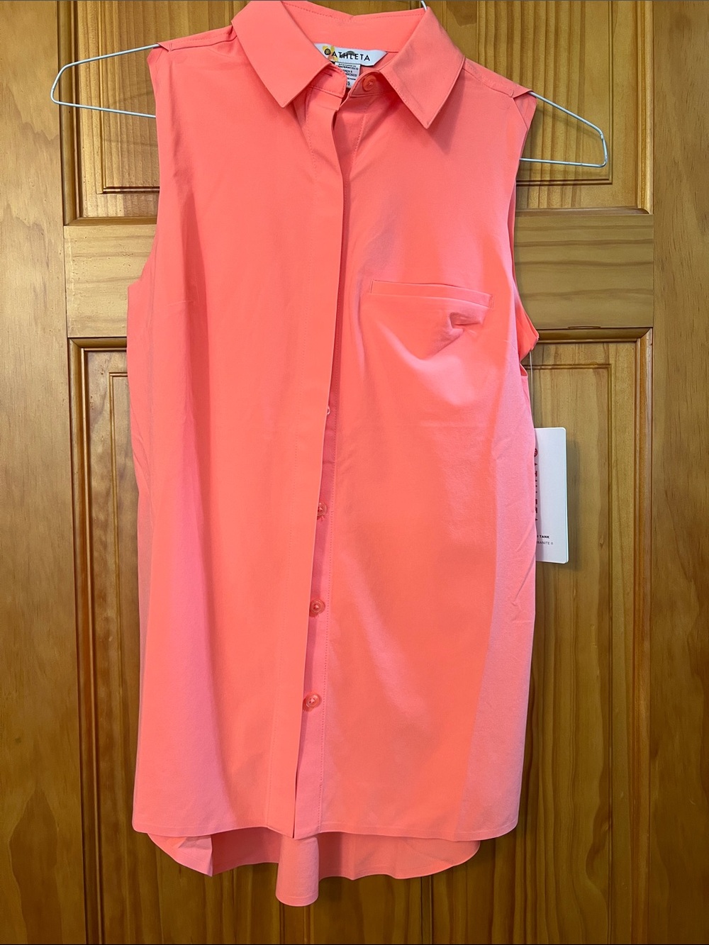 Sleeveless Button-Down Shirt, "invisible" style buttons, cute detail at shoulder